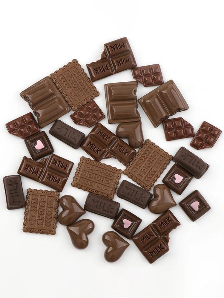 30Pcs Artificial Resin Chocolate Cake Flatback Flat Back Cabochon DIY Dollhouse Food Ornament Miniature for Phone Case Jewelry