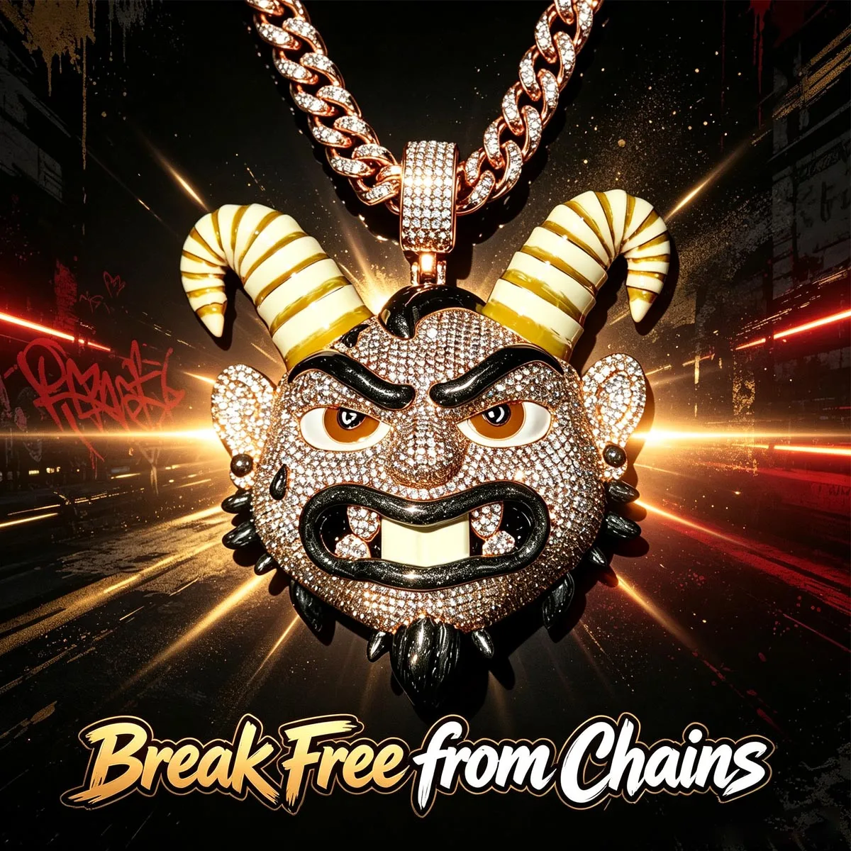 Iced Out 3D Cartoon Demon Goat Head Pendant Full Bling Sparkling CZ 18K Gold Plated Hip Hop Enamel Horn Monster Face Charm Necklace Fine Jewelry For Men Rapper Street Party Club Daily Wear Statement Cuban Chian Accessory Bold Edgy Hipster Ornament Gift