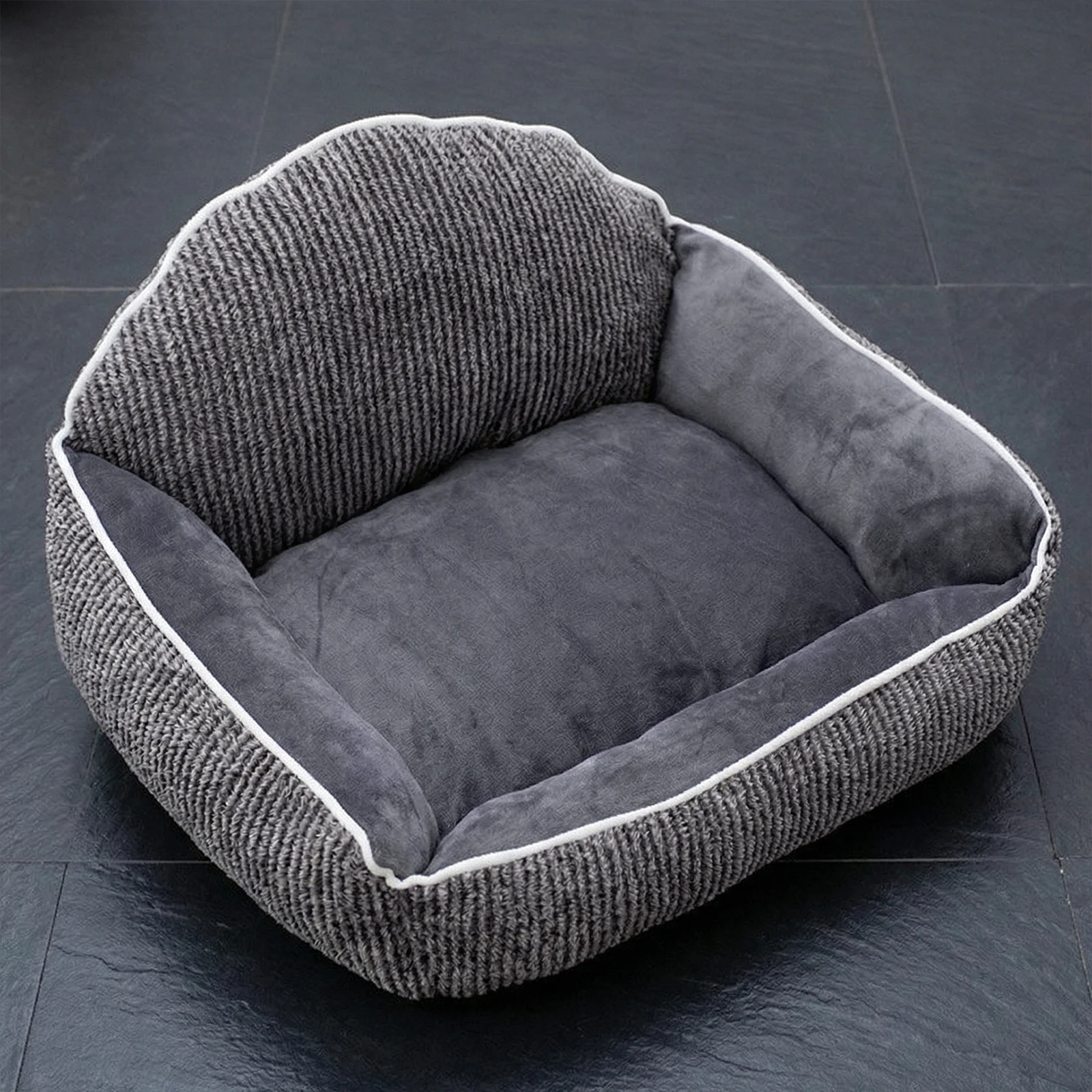 Striped Plush Dog Bed 23.62x19.69in Kitten Nest Semi-Circular Shell Backp Design Machine-Washable for 0-50lbs Cats Dogs Rabbits