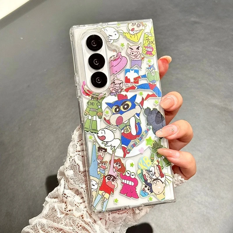 เคสชาร์จไร้สายแม่เหล็ก Magsafe ลายการ์ตูนญี่ปุ่นน่ารัก ชินจัง โนฮาระ ชิโร่ สำหรับ Samsung ZFold 3 4 5 6 7