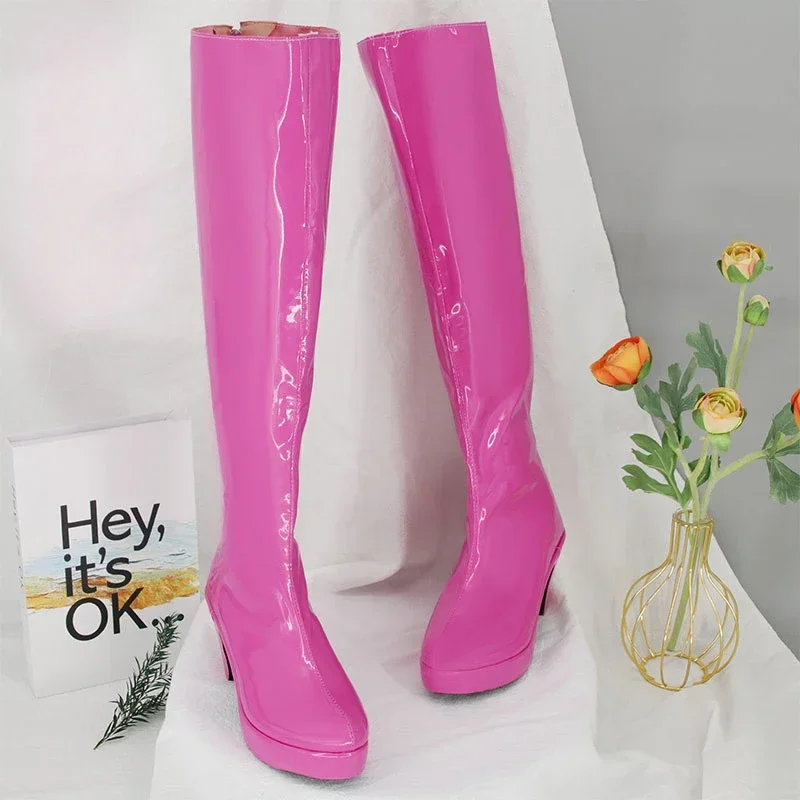 Zapatos de Cosplay de Anime OSHI NO KO Hoshino Ai para mujeres y niñas, zapatos de tacón alto, botas de cuero PU rosa, accesorios de utilería para Halloween