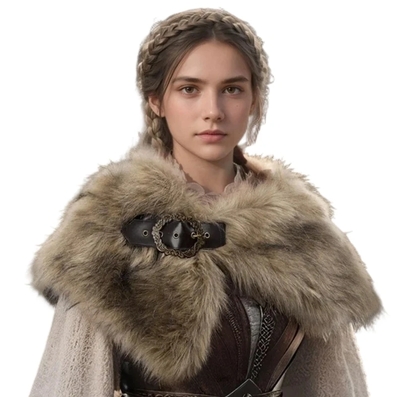

340D Medieval Faux Furs Capes Shoulder Wrap For Costume Parties And Winter Fashion Cosplay Accessory for Women Girls
