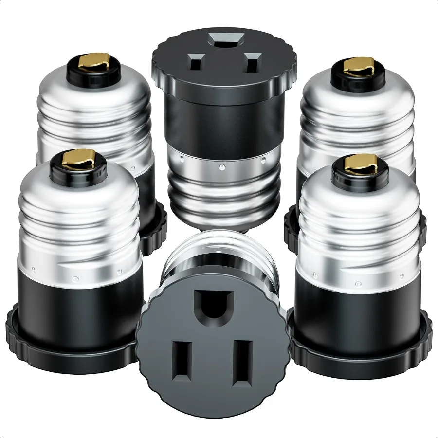 

6 Pack Light Socket to Plug Adapter Light Bulb Socket Convert to Outlet Adapter Black .