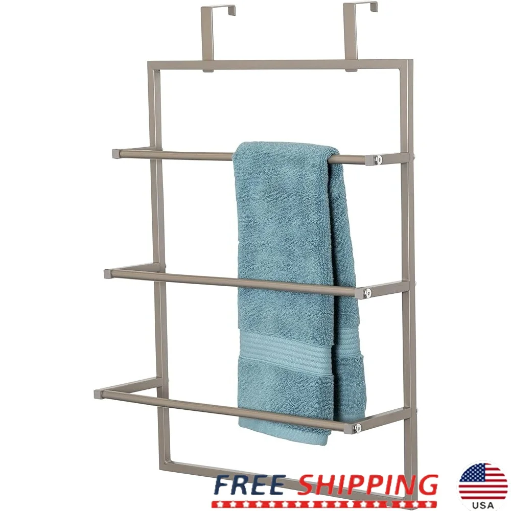 

Наддверная 3-х уровневая вешалка для полотенец Компактный стальной органайзер с крючками и штангами Рашения для хранения ванных комнат и кухонь