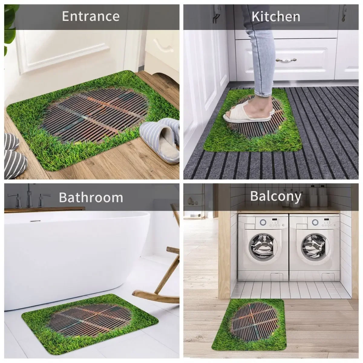 Funny 3D Traps Manhole Cover Entrance Doormat Home Decor Anti-slip Bathroom Floor Mat Kitchen Hallway Carpet for Living Room