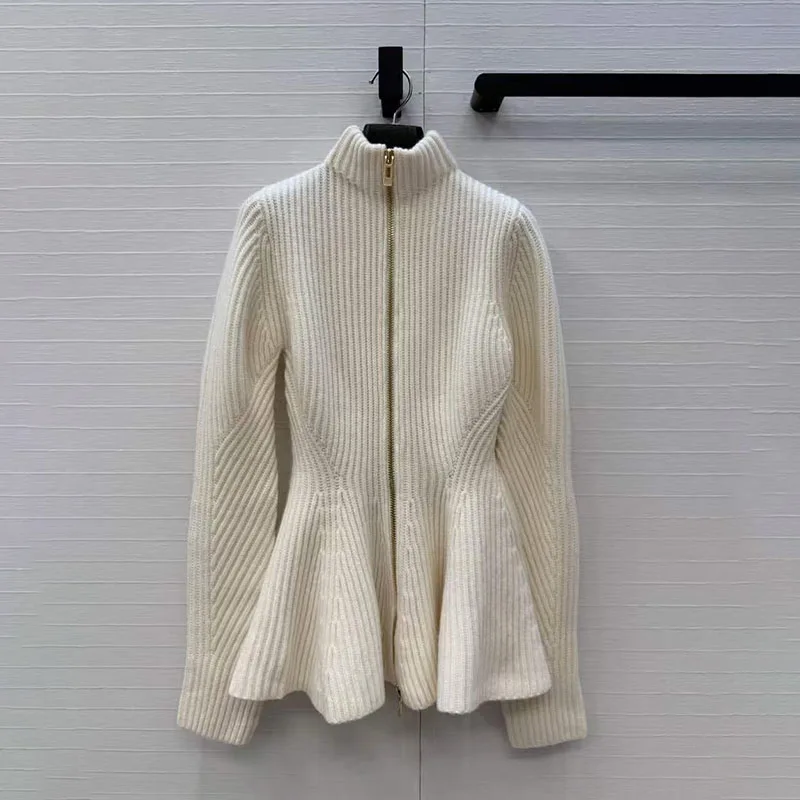 cardigan for women 2026 Autumn New Stretch Knitted Women's Long Sleeve Top Lotus leaf edge slim fit wool women's coat sweater
