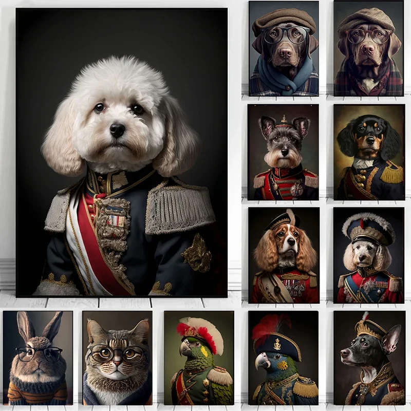 1pc frameless Canvas Painting Canvas Posters Dog in Military Uniform Classic Decorative Living Room Friends Gifts Modular Painti