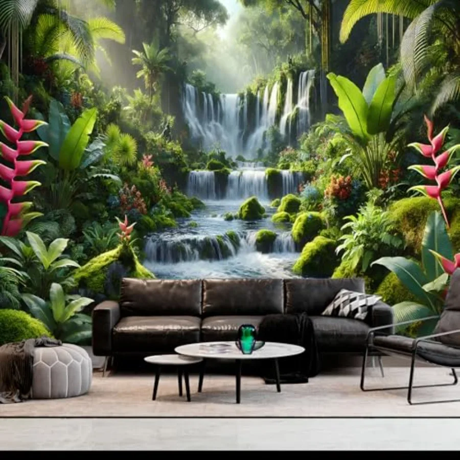 

Nature Tapestry Forest Tree Sea Cave Wall Hanging Stream Through Rainforest Landscape Wall Art Poster for Bedroom Living room