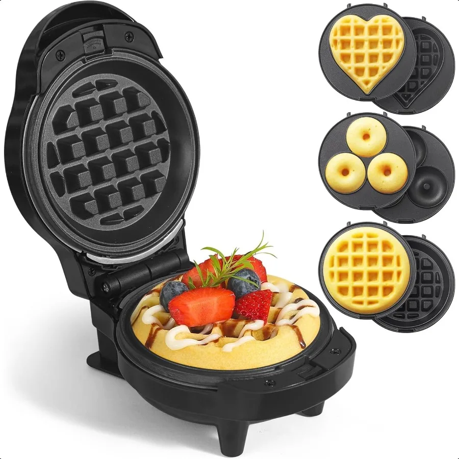 

Mini Waffles Maker with 6 Removable Plates 3 in 1 Small Waffle Maker Mini Waffle Heart Waffle Donut 4.5 Non Stick Waffle Iron f