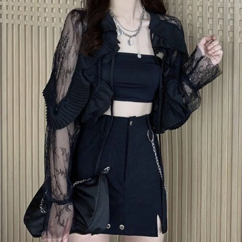 Cardigans en dentelle à manches longues pour femmes, vêtements d'été fins pour filles, protection solaire, style coréen, rue haute, nouveau design simple