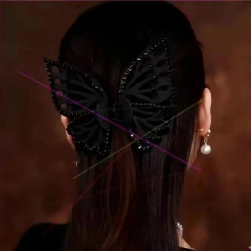Neue Schmetterling große Haar Krallen Mode Haars pangen Acryl glänzende Doppels chicht Haarschmuck für Mädchen Klauen clip – Detail 2