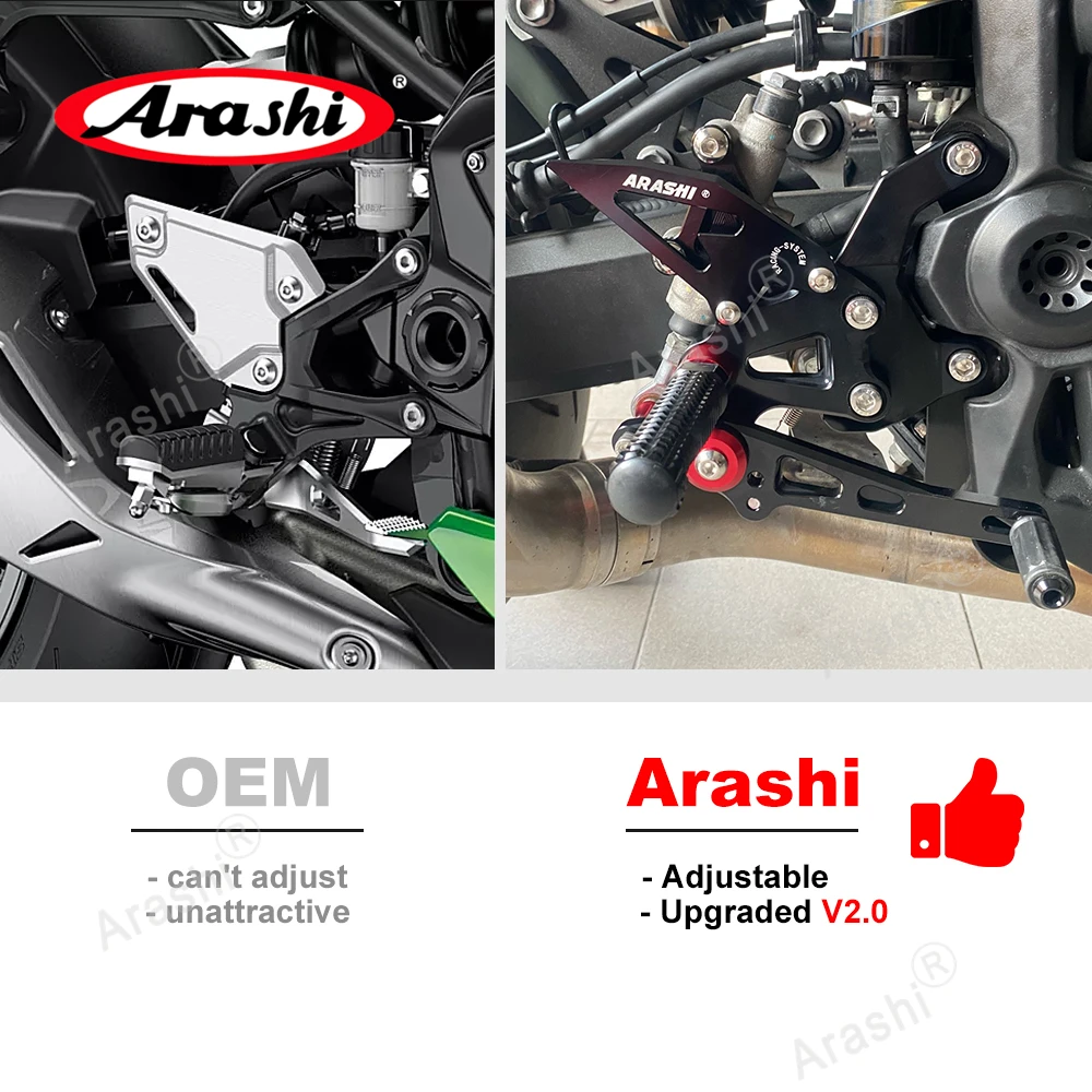 Arashi Racing Adjustable Rearset For KAWASAKI Ninja 400 2018 2019 2020 2021 2022 2023 CNC Footrest Foot Pegs Z 400 Z400 / ABS