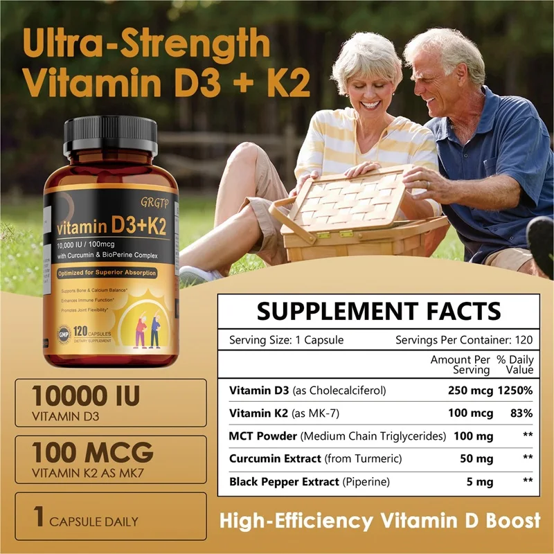 Vitamin D3 & K2 | Bone & Cardiovascular Health Support, Immune System Support, 120 Capsules