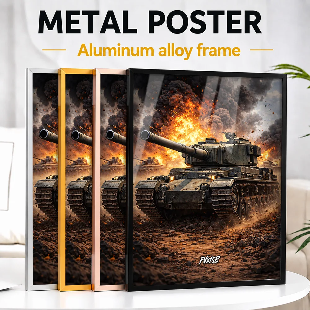 Fv215b Tank In Battle Framed Aluminum Metal Poster Customized Photo Dramatic Combat Style Wall Art For Den Ideal Birthday Gift