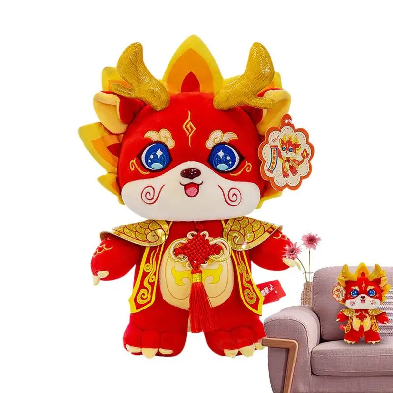 Year of 2024 Dragon Mascot Plush Toy Dragon Plush Toy Wearing Chinese Knot 11in Cute Dragon Stuffed Animal Chinese Mascot Doll