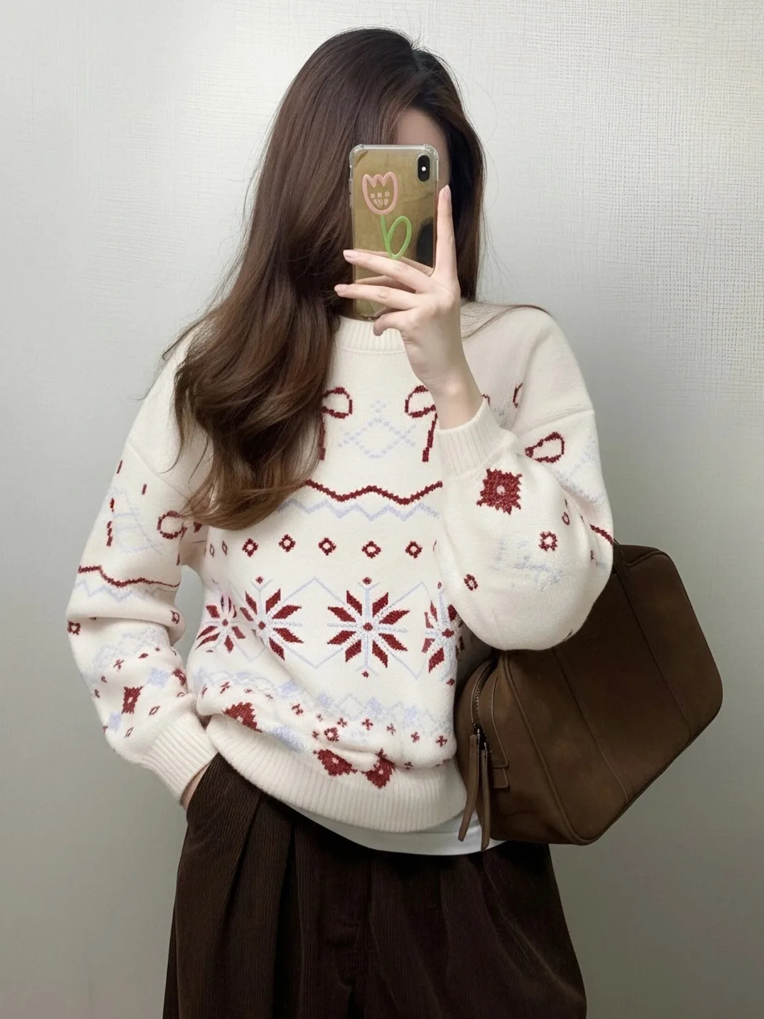 Thi Strickpullover Damen Cisas Winter Faion Long Sve Crew Ne Warm Woolen Top Fair Isle Sle Medium Softn