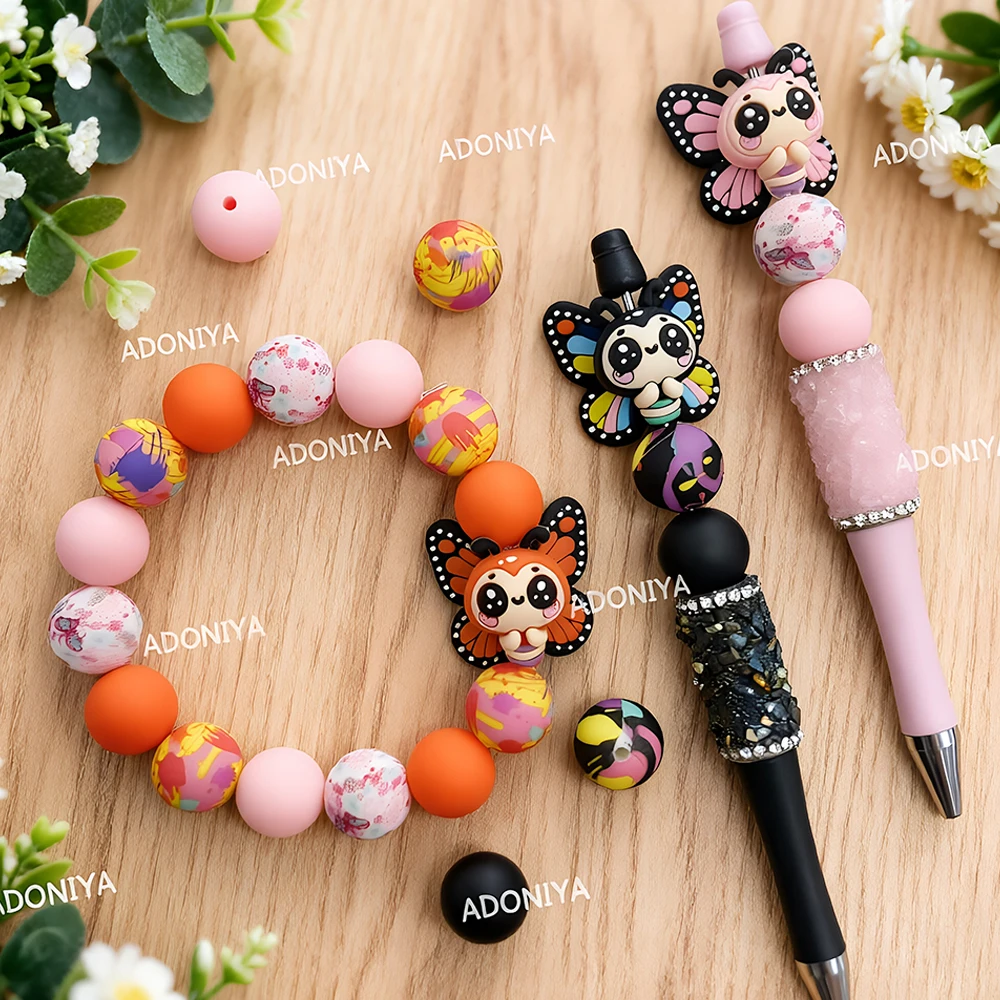33/58Pcs Colorful Butterfly Silicone Beads Set DIY Beaded Necklace Bracelet Decoration Pen Jewelry Pendant Etc. Holiday Birthday Gift