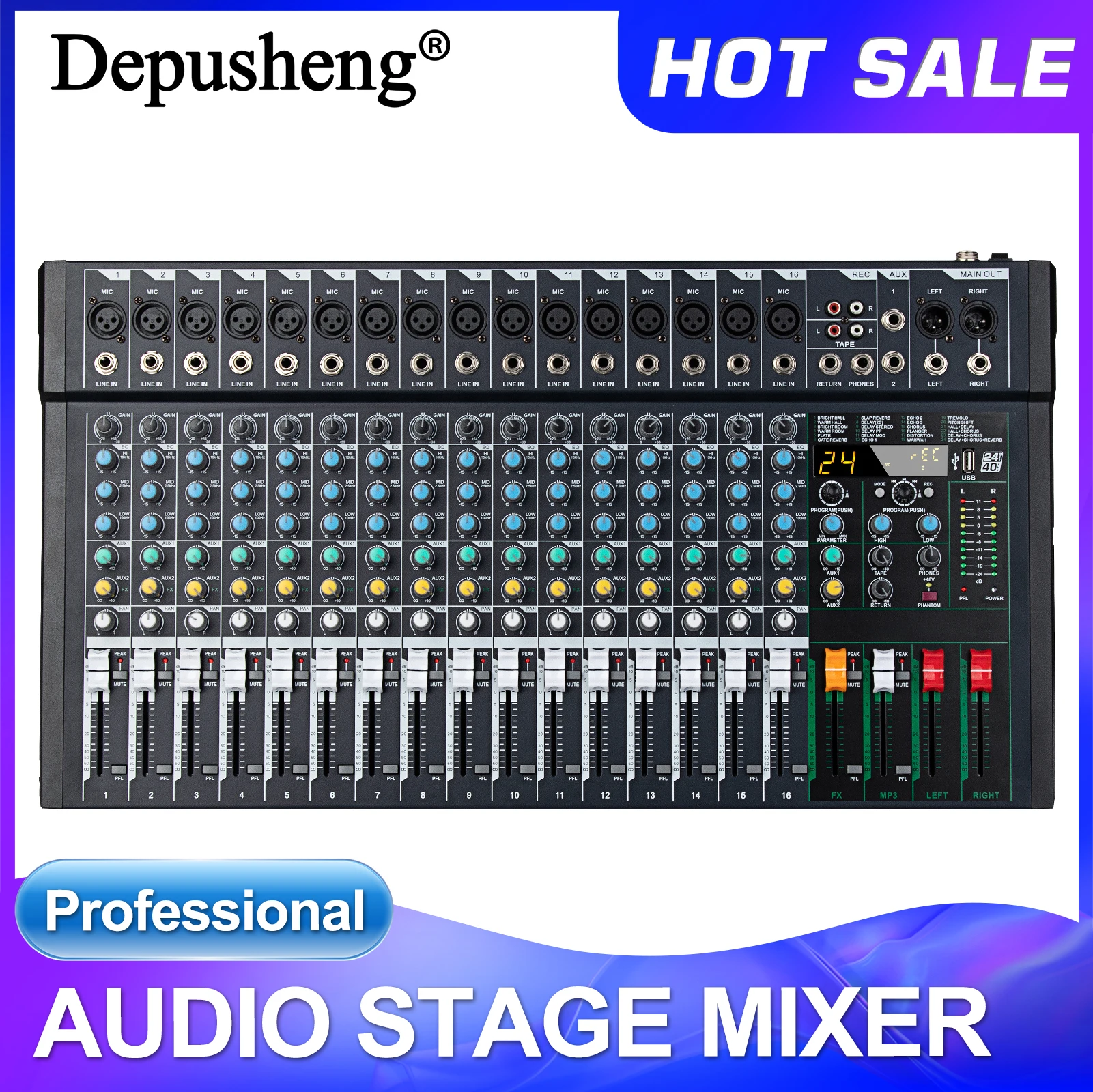 

16 Channel Professional Blueteeth Digital Mixer DJ Music Karaoke Audio Mixer Console Stereo For Recording Stage