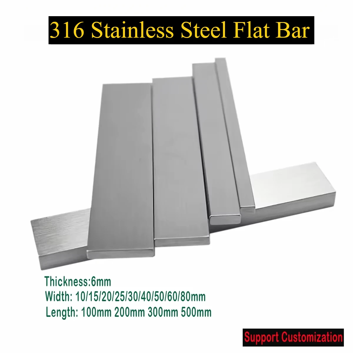 

316 Stainless Steel Flat Bar/ Plate /Rod Flat steel Thk 6mm W 10/15/20/25/30/40/50/60/80mm L100/200/300/500mm