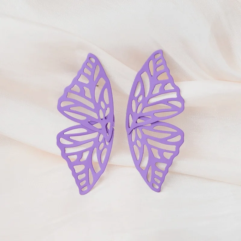 New Yellow Green Purple Butterfly Dangle Earrings for Women Hollow Animal Design Punk Personality Feamle Ear Jewelry