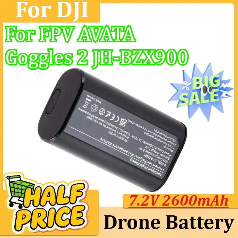 Drone Battery 7.2V 2600mAh for DJI FPV AVATA Goggles 2 JH-BZX900 BZX170-2600-7.2 V2 Flying Glasses Battery