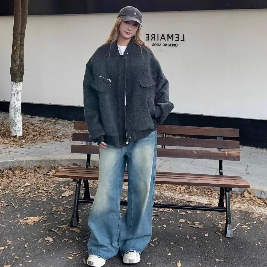 

plus Size 300 Pou American Thiened Warm Long Sve Baseball Jaet Outerwear Autumn Winter Loose Couple Sle Coat