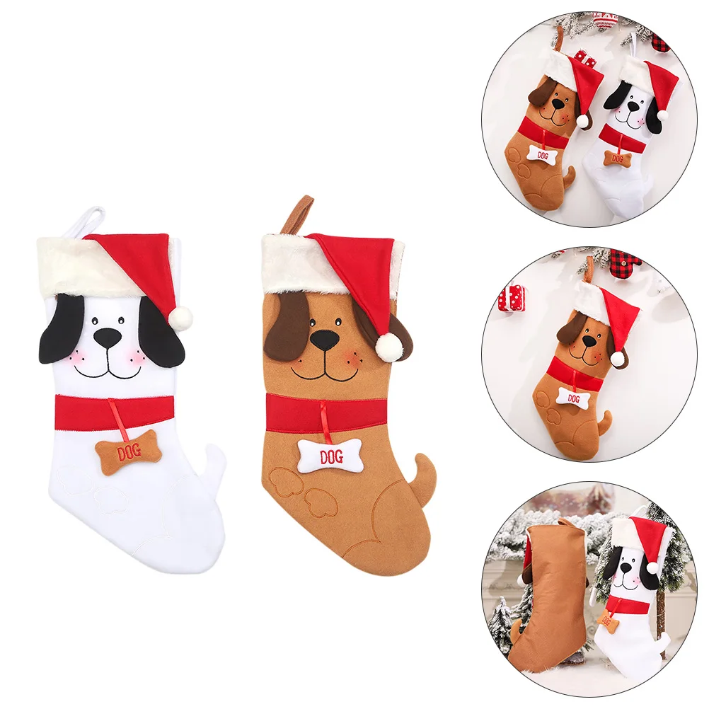 

2Pcs Christmas Socks Ornament Cartoon Puppy Design Xmas Stockings Xmas Tree Hanging Decoration Wall Pendant Festival Party