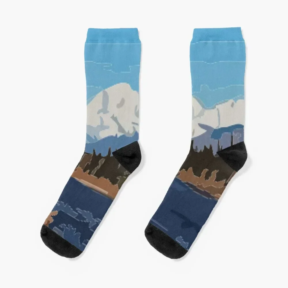 Mount Denali and Lake Vector Painting Socks warm winter hockey christmas stocking essential Socks For Man Women's