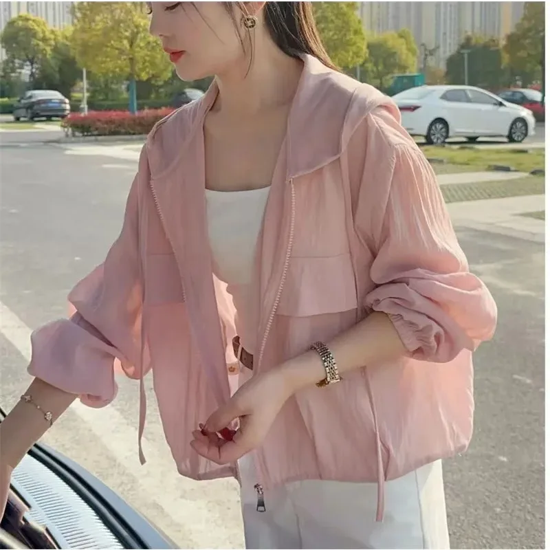 

SMVP 2026 summer Lady Light Thin Short Shirt Women Hooded Shirt Summer Femme Clothing Coat