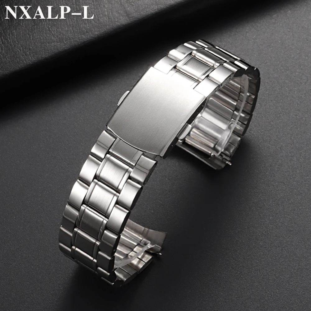 Stainless Steel Watch band 20mm 22mm Curved End Bracelet for Seiko for Omega Strap Men's Metal Wristband Folding Safety Buckle