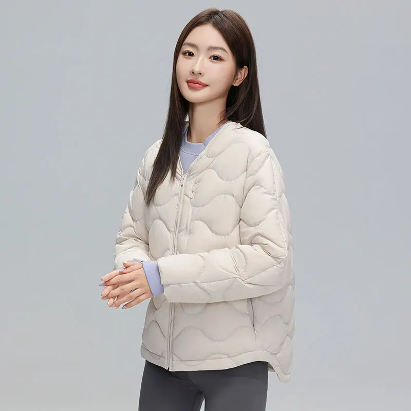 Winter Women 90% Down Jacket Collarless Quilted Fabric Coat Lightweight Loose Parkas  High Quality Gift