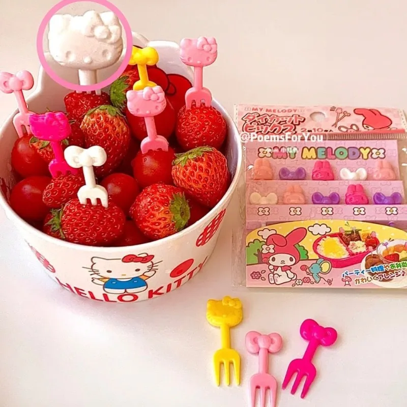 

Kawaii Hello Kitty Fork Cute Cartoon Bow Reusable Fruit Sign Kitchen Travel Supplies Desktop Decoration Student Gift Wholesale