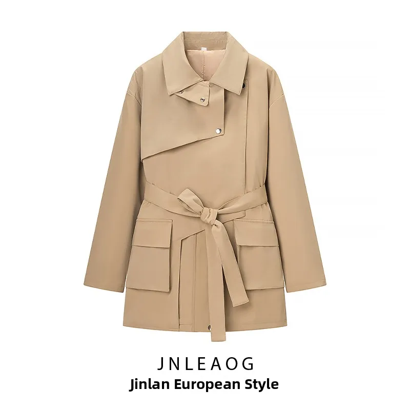 

JNLEAOG Autumn New Sle Women's Long Coat Heavy Work Commute Straight Tube Polyester Fiber Long Sve Suit Collar Belted