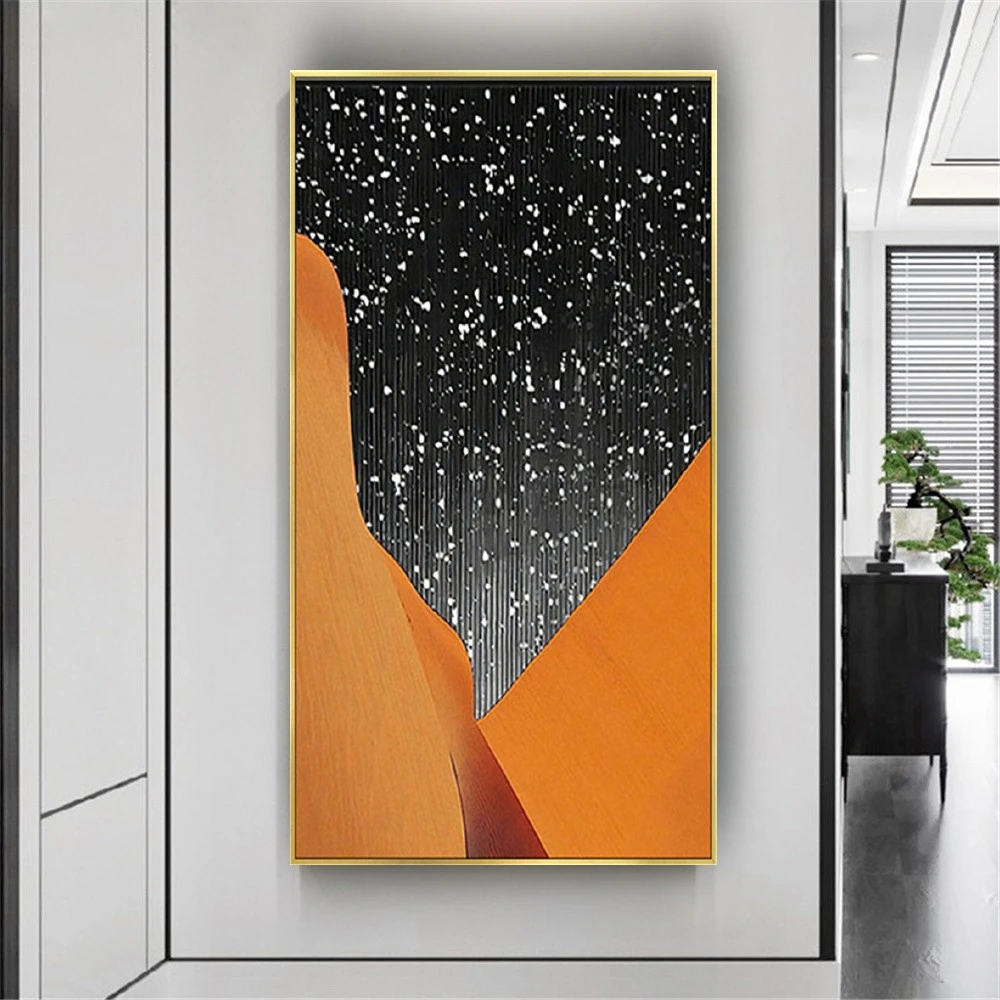 

Abstract Canvas Drawing Home Wall Art Pictures Modern Oil Painting Decor Living Room Exhibits Indoor Orange Starry Sky Mural