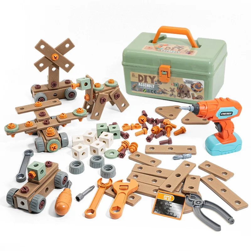 Boîte à outils de maison de jeu pour enfants, jouets d'outils de bricolage, perceuse électrique, ensemble de démontage et de réparation, cadeau d'entraînement pour enfants