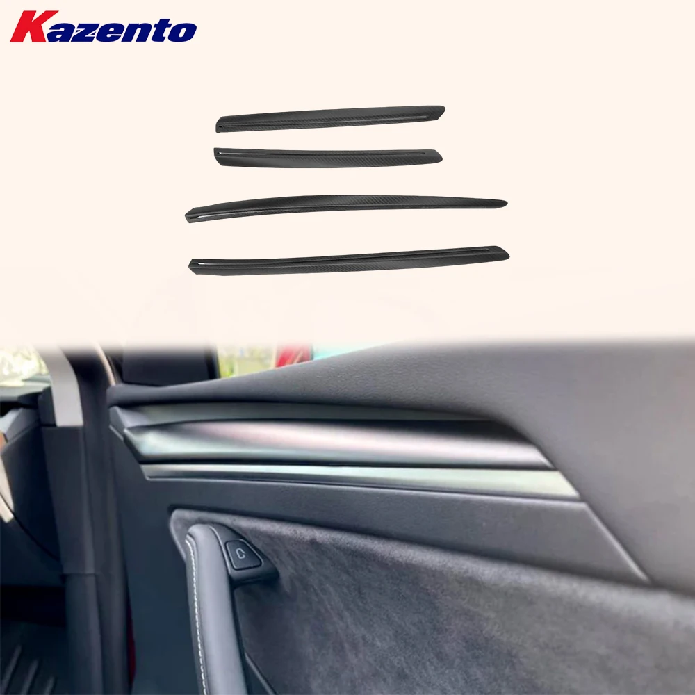 For Tesla Model Y 2025+ Dry Carbon 4-Piece Interior Door Panel Trim Accent Strip