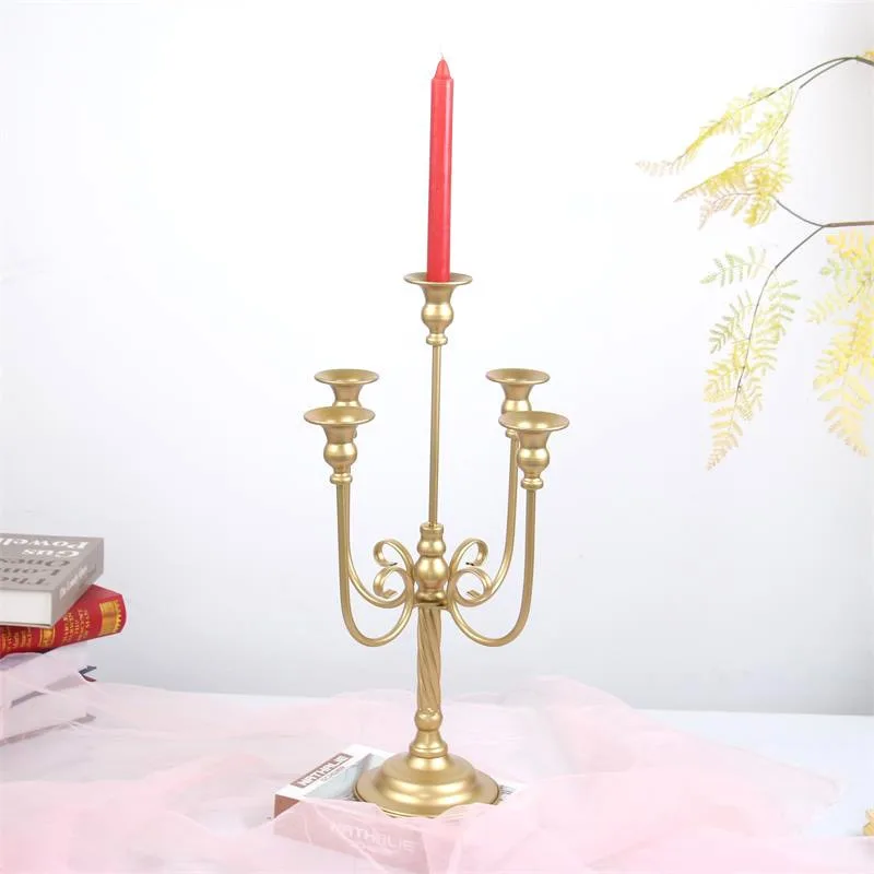 Golden Vintage Iron Five-Head Candle Holder Decoration Wedding Decor Candelabra Living Room Romantic Atmosphere Candle Cup