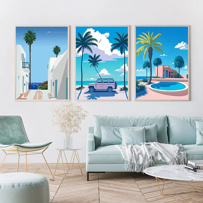 Japan Beach City Summer Wall Art Posters Prints Hiroshi Nagai Vaporwave Canvas Painting Wall Pictures Nordic Living Room Decor