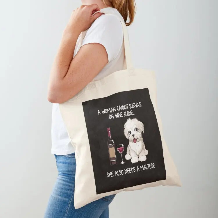 

Maltese and wine Funny dog Tote Bag Shopper Gift bag female bag Shopping bags