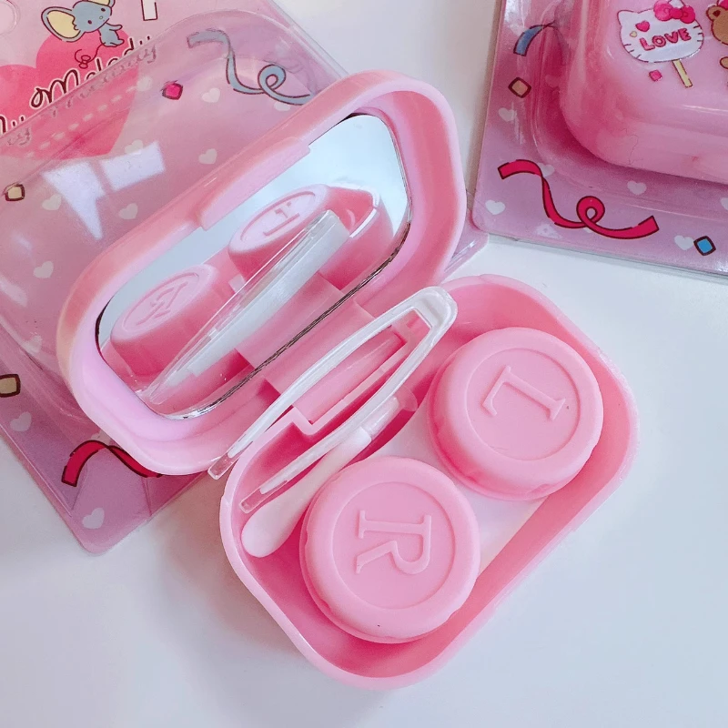 علبة عدسات لاصقة هالو كيتي رفيق العدسات اللاصقة سانريو كارتون كورومي صندوق العناية المحمول أدوات إكسسوارات فتاة بالجملة