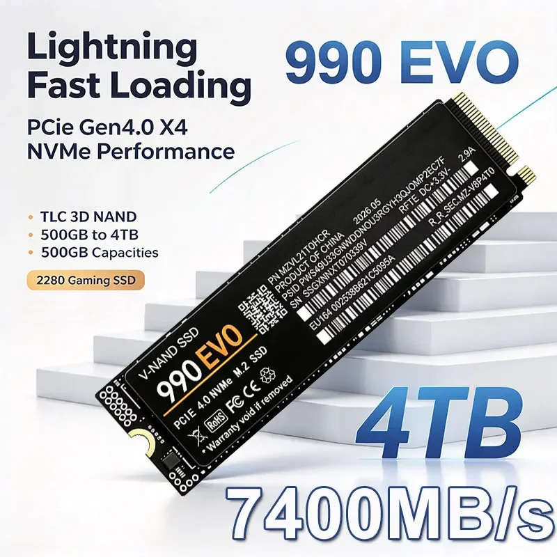 Gaming M.2 NVMe SSD 990 EVO PCIe 4.0 X4 7400MB/s TLC 3D NAND 2280 Internal Drive 500GB 1TB 2TB 4TB for PS5 Laptop Desktop PC
