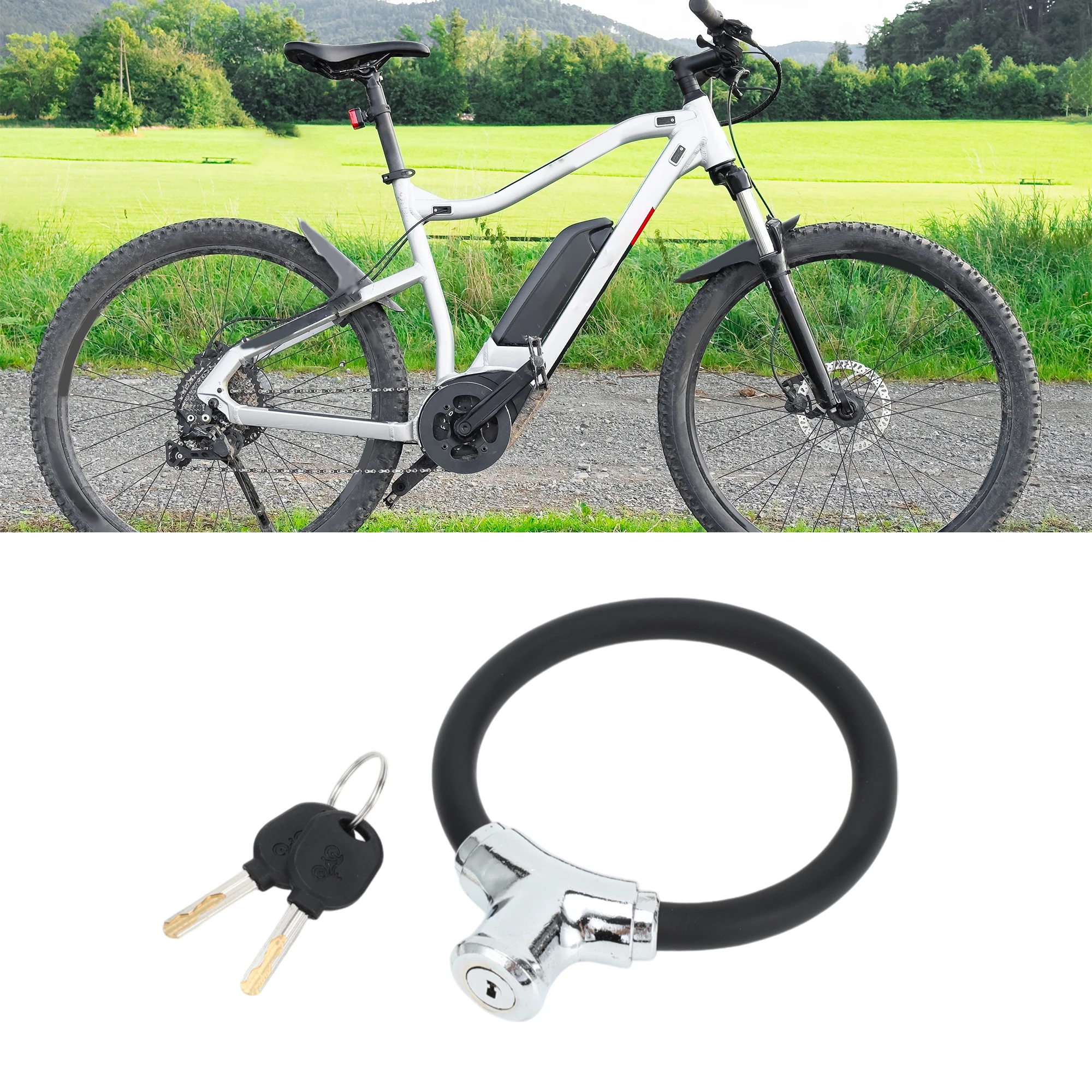 

X Autohaux Велосипедный замок Портативный кольцевой кабель 42 см Противоугонный велосипедный замок Мини-кольцевой замок Черный