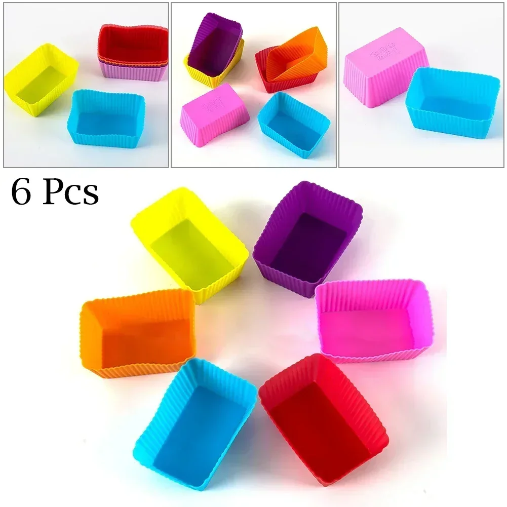 6PCS Cake Mold Silicone Rectangle Cake Mould Mini Muffin Cup Square Shape Silicone Muffin Cake Baking Molds Cupcake Pan Tart Cup