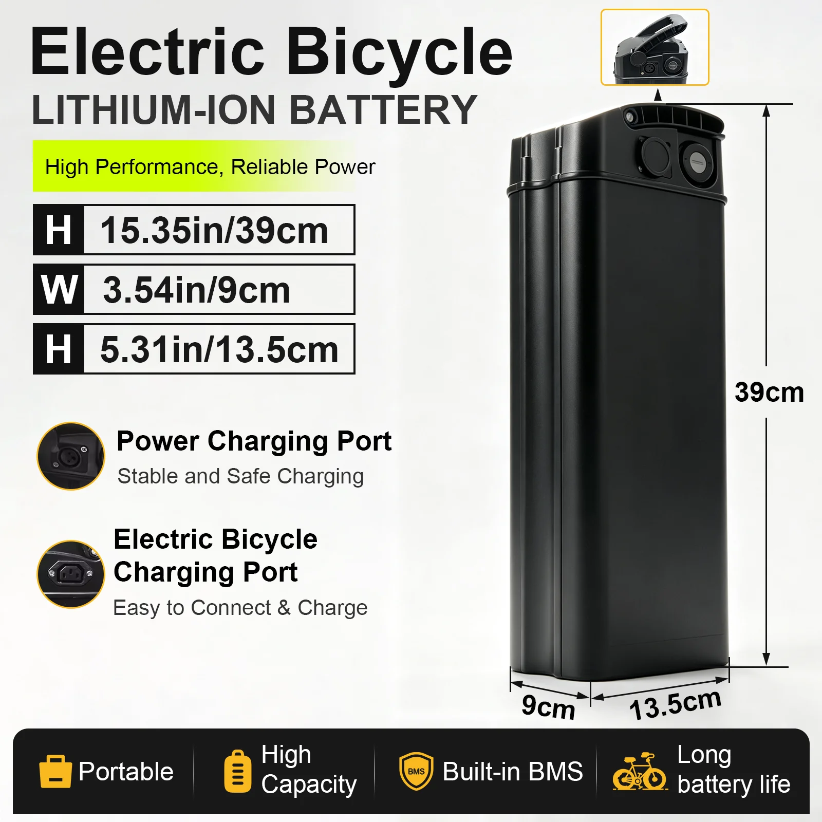 48V Silver Fish Ebike Lithium Battery 12Ah/15Ah/20Ah/25Ah, Built‑in BMS Safety Lock LED Indicator,for 250W‑1000W E‑Bike Motors