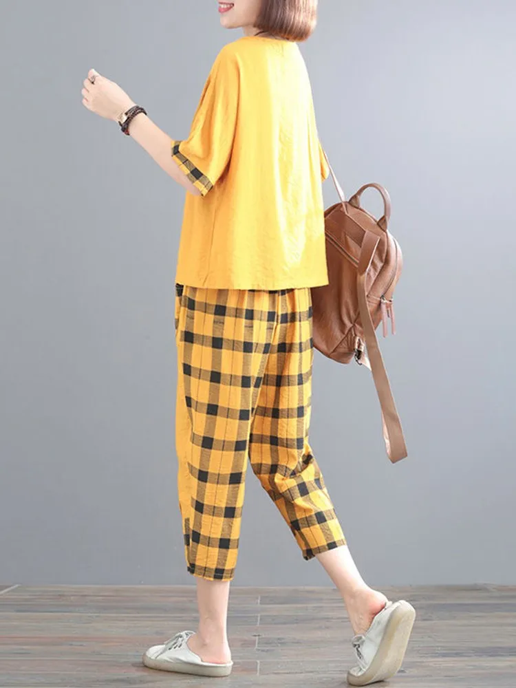 2 Piece Sets Women Summer Tops And Pants New Arrival 2022 Vintage Style Loose Comfortable Cotton Female Casual Suits D207