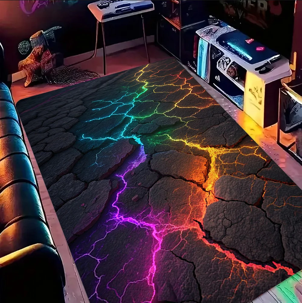 3D Geometric Neon Crack Carpet Gaming Room Carpet for Kids Boys Man's Room Large Rug Game Player Home Decor, Teen Room Decor Rug