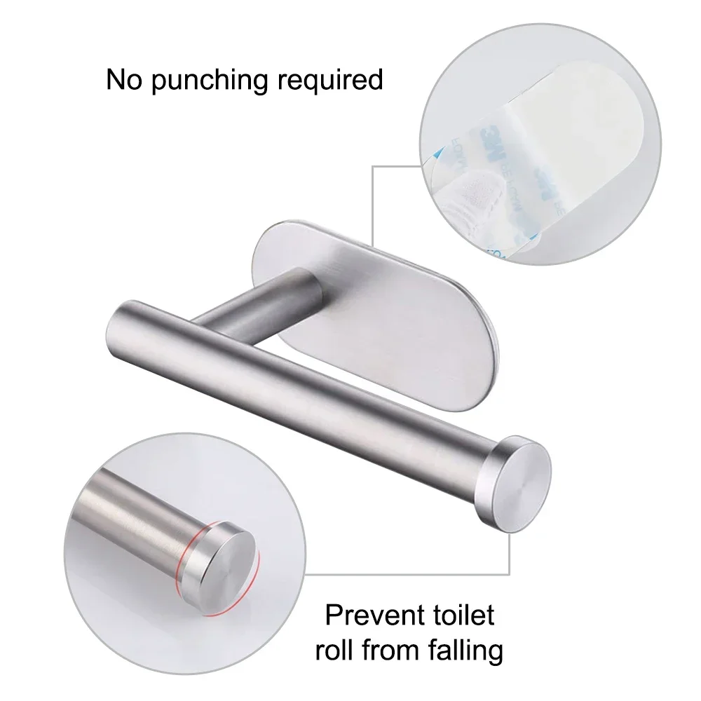 Auto-adesivo Toilet Paper Holder, suporte de toalha, aço inoxidável, montagem na parede, sem perfuração, dispensador para banheiro, cozinha