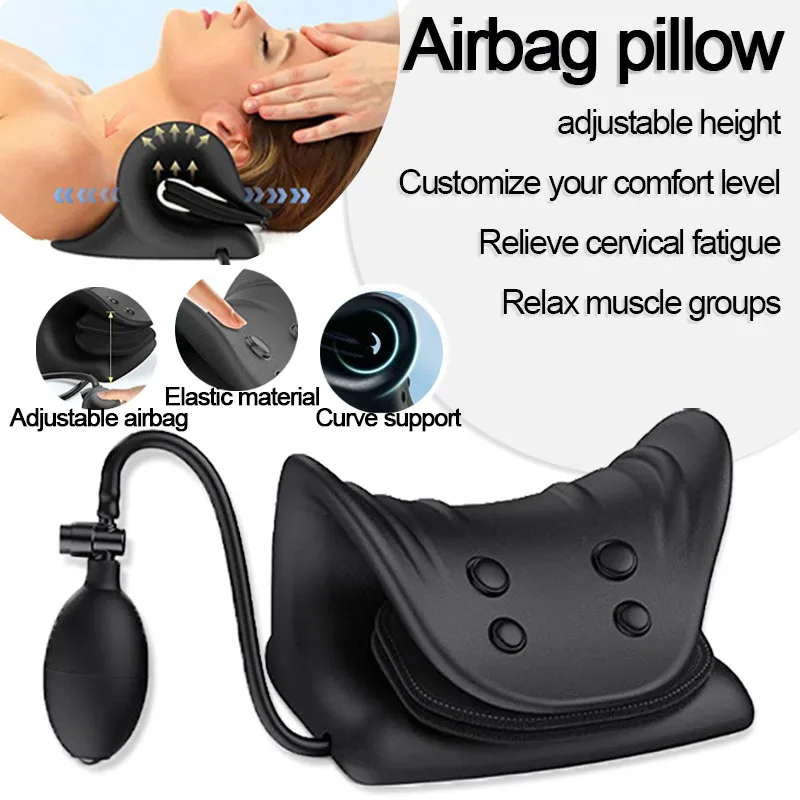 

New PU foam airbag traction pillow with adjustable height, cervical fatigue relaxation muscle group stretcher massage pillow