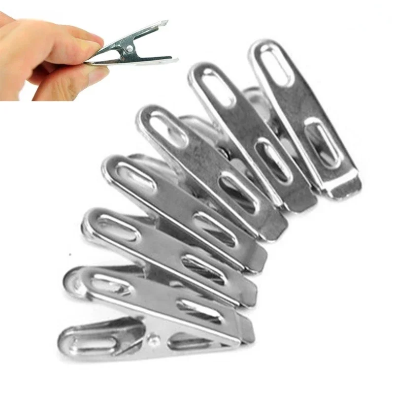 10pcs Bed Linen Drying Clamp Laundry Clothes Peg Clip Stainless Steel Spring Loaded Clip Home Rustproof Windproof Hanger Clamp