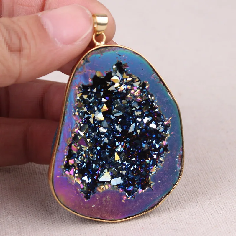 Retro Big Size Half Mineral Ore Agates Quartz Pendants geode Quartz Crystal Pendant Reiki Healing Stone Natural Agat Pendants